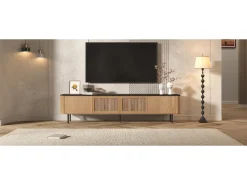 Móvel De Tv*Merax Móvel de TV moderno - 190 x 35 x 45 cm - com 4 portas - Design exclusivo - MDF + aglomerado - cor natural Natural claro