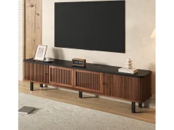 Móvel De Tv*Merax Móvel de TV moderno - 190 x 35 x 45 cm - com 2 portas de correr + 2 portas de tela - MDF + aglomerado - marrom Castanho