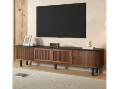 Móvel De Tv*Merax Móvel de TV moderno - 190 x 35 x 45 cm - com 2 portas de correr + 2 portas de tela - MDF + aglomerado - marrom Castanho