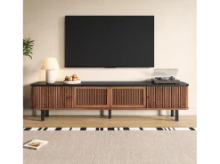 Móvel De Tv*Merax Móvel de TV moderno - 190 x 35 x 45 cm - com 2 portas de correr + 2 portas de tela - MDF + aglomerado - marrom Castanho