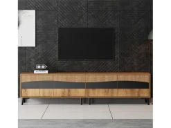 Móvel De Tv|Merax Móvel de TV moderno - 180 x 40 x 50 cm - com 4 portas - design simétrico - aglomerado - natural Natural claro