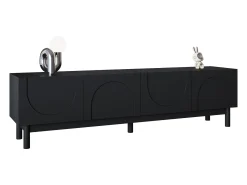 Móvel De Tv|Merax Móvel de TV moderno - 169 x 35 x 45,5 cm - com 4 portas curvas em forma de onda - MDF + aglomerado - Preto