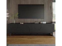 Móvel De Tv|Merax Móvel de TV moderno - 169 x 35 x 45,5 cm - com 4 portas curvas em forma de onda - MDF + aglomerado - Preto