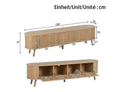 Móvel De Tv|Merax Móvel de TV moderno - 180 x 38 x 47 cm - com 4 portas + pés de madeira - design exclusivo - MDF + aglomerado - cor natural Natural claro