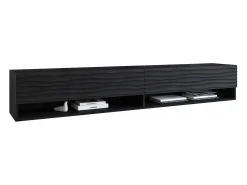 Móvel De Tv| Móvel de TV moderno 180 cm – corpo mate, frentes MDF onduladas, sem puxadores, de chão ou suspenso, cor grafite mate Preto