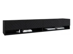 Móvel De Tv* Móvel de TV moderno 180 cm – corpo mate, frentes MDF em espinha, sem puxadores, de chão ou suspenso, cor grafite mate Preto