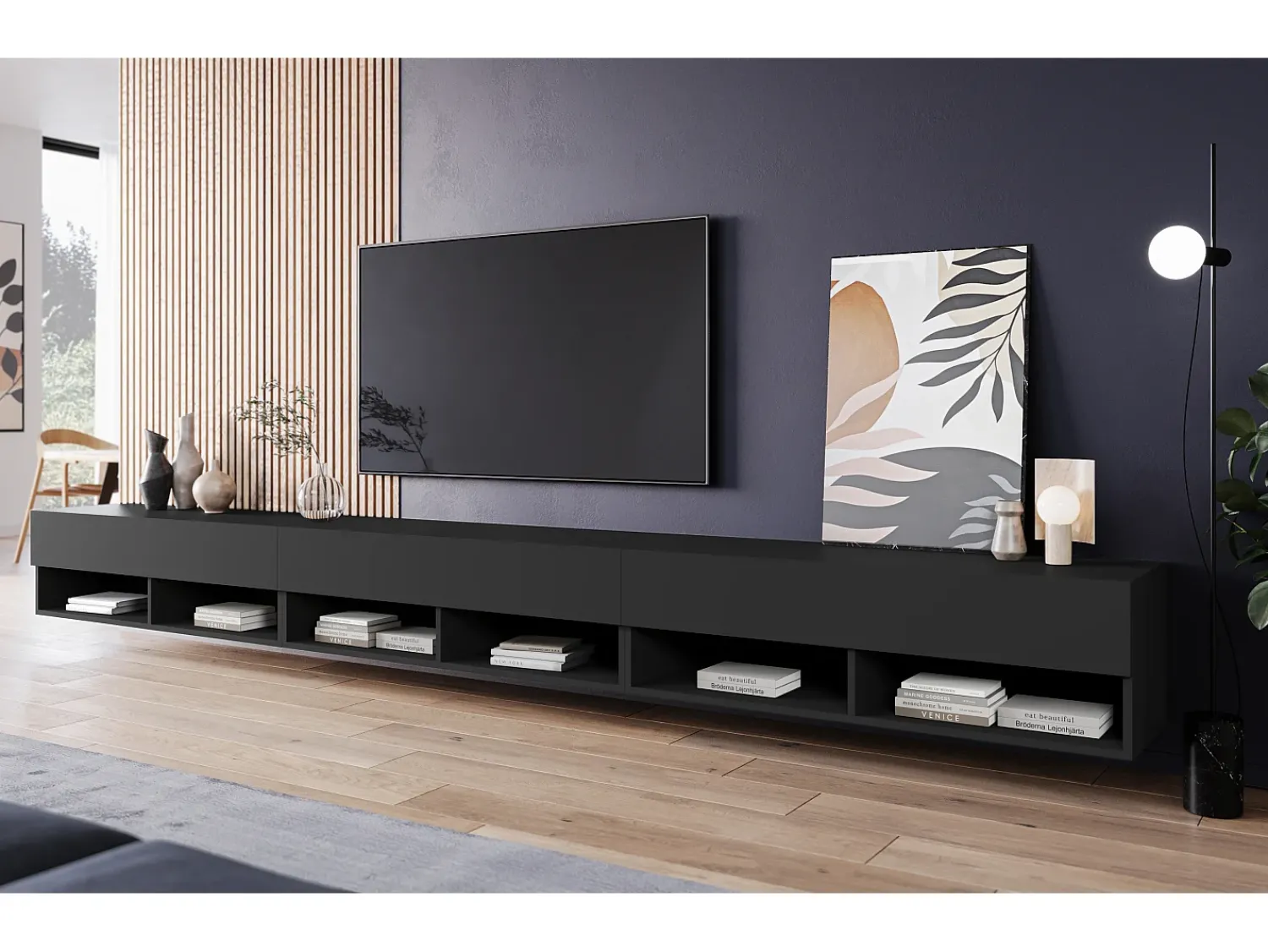 Móvel de TV moderno 300 cm – sem puxadores, cor , mate, de chão ou suspenso^ Móvel De Tv