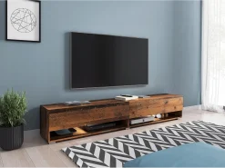 Móvel De Tv| Móvel de TV moderno 180 cm – sem puxadores, cor Old Style, mate, de chão ou suspenso Castanho