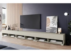 Móvel de TV moderno 300 cm – sem puxadores, cor caxemira, mate, de chão ou suspenso^ Móvel De Tv