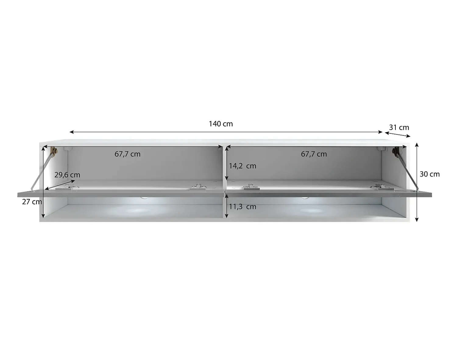 Móvel De Tv* Móvel de TV moderno 140 cm – sem puxadores, de chão ou suspenso, 1 porta basculante, 2 nichos, cor carvalho wotan mate Castanho