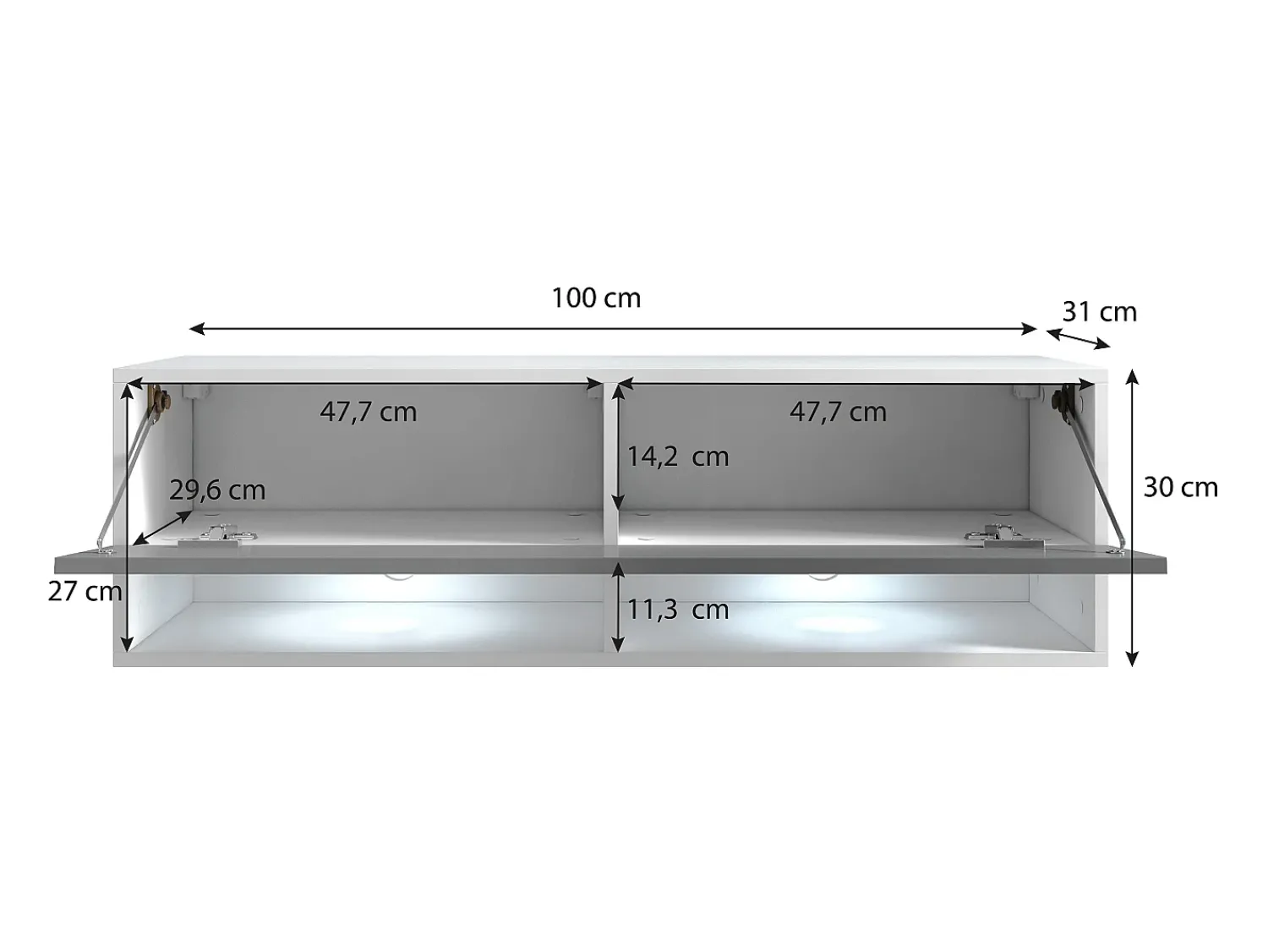 Móvel de TV moderno 100 cm – sem puxadores, de chão ou suspenso, 1 porta basculante, 2 nichos, cor carvalho wotan mate^ Móvel De Tv
