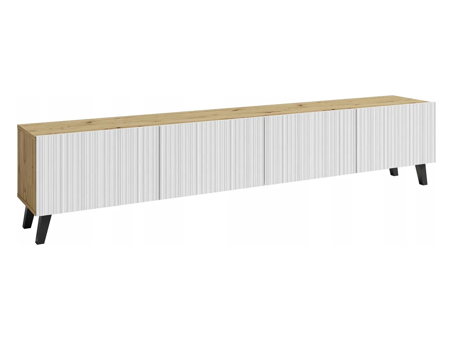 Móvel de TV moderno 190 cm artisan com pés para sala de estar, frentes em MDF brancas com ranhuras, 4 portas basculantes^ Móvel De Tv