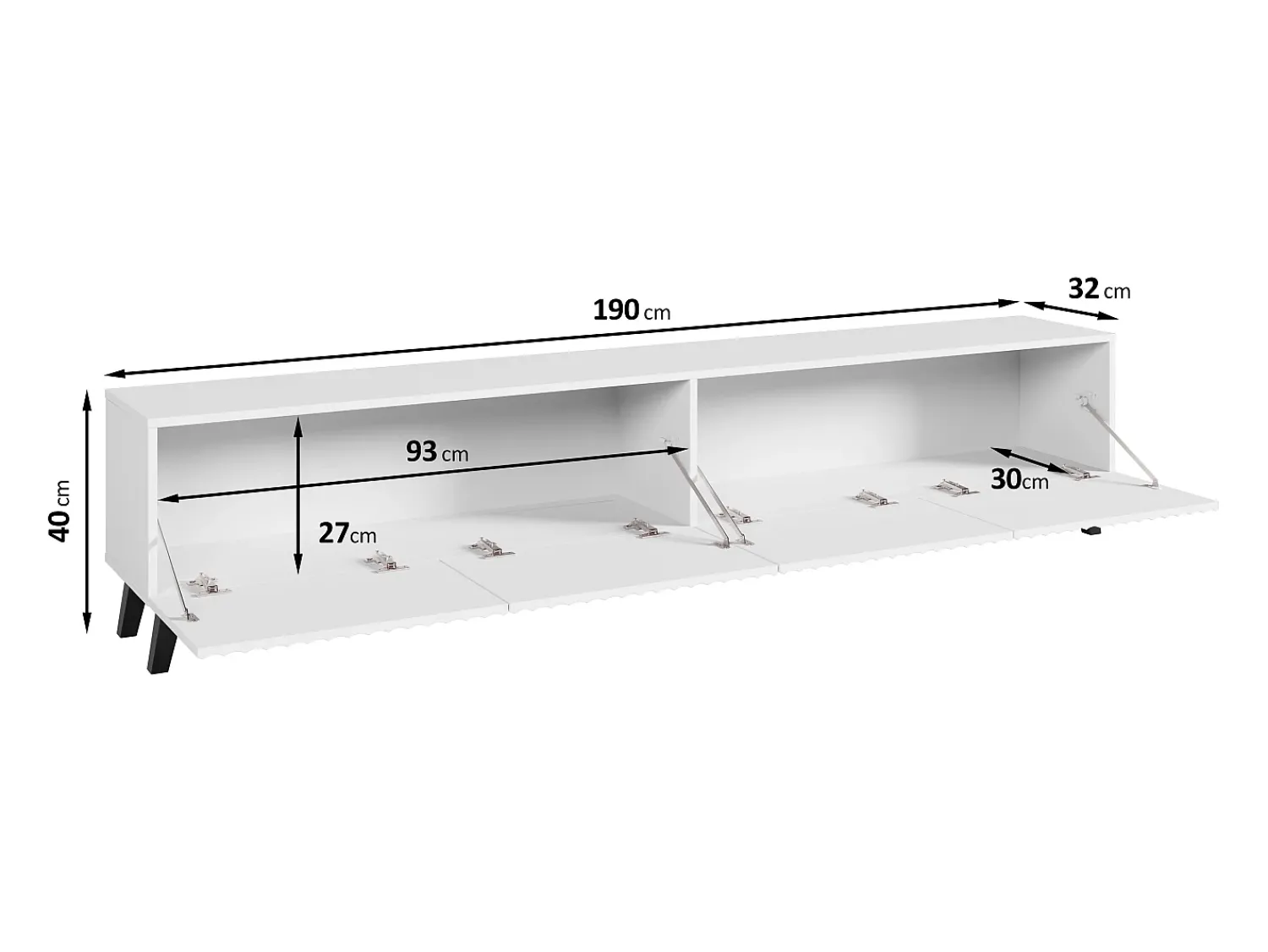 Móvel de TV moderno 190 cm artisan com pés para sala de estar, frentes em MDF brancas com ranhuras, 4 portas basculantes^ Móvel De Tv