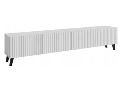 Móvel De Tv| Móvel de TV moderno 190 cm com pés para sala de estar, frentes em MDF fresadas com ranhuras largas Branco