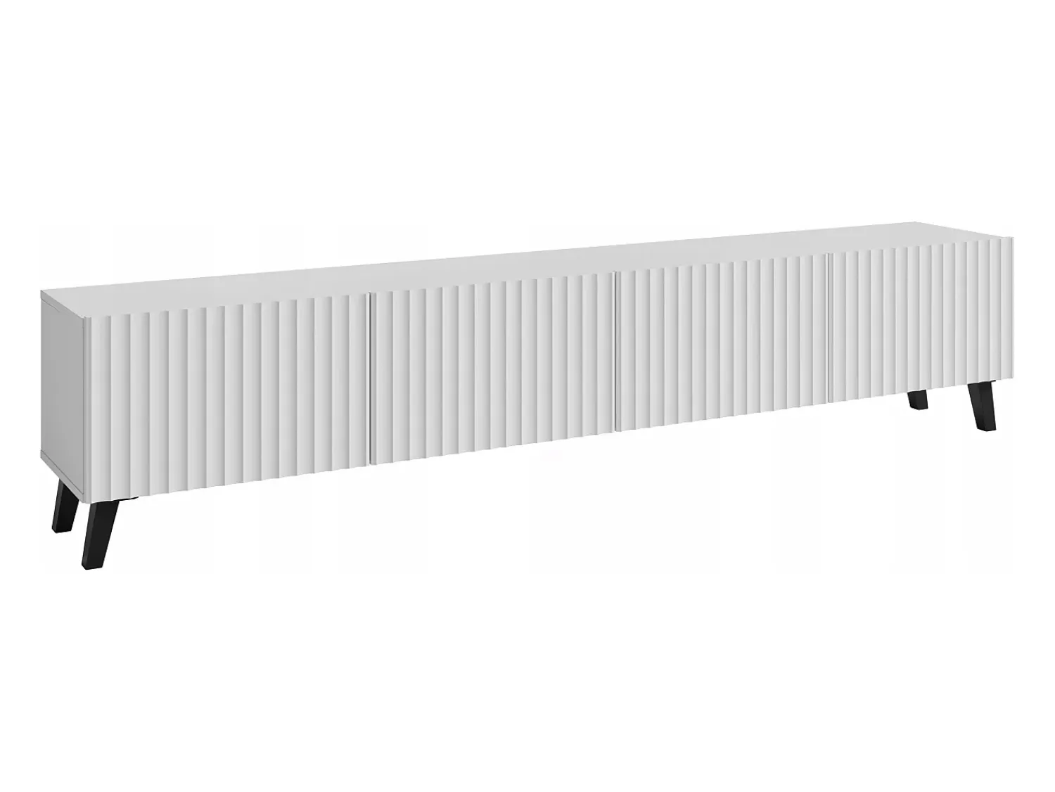 Móvel De Tv| Móvel de TV moderno 190 cm com pés para sala de estar, frentes em MDF fresadas com ranhuras largas Branco