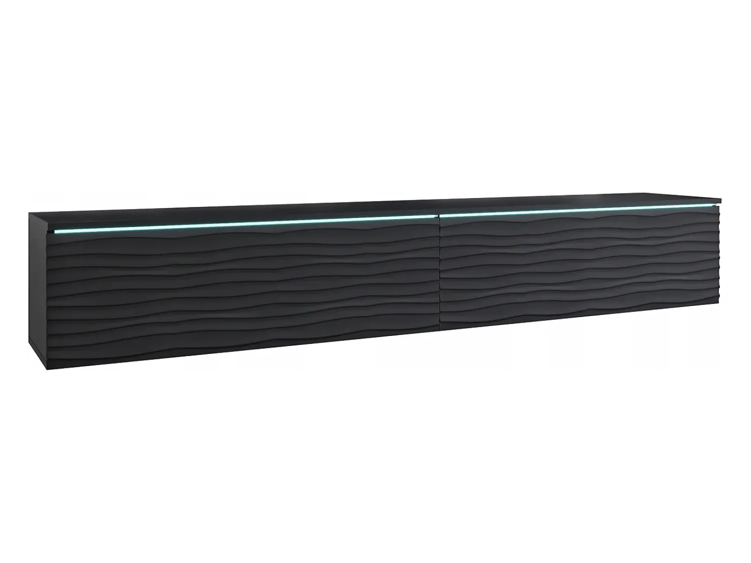 Best Móvel de TV moderno 180 cm com LED para sala – 2 portas, sem puxadores, fosco, de chão ou suspenso, frentes MDF ondulado Preto