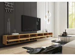 Discount Móvel de TV moderno 300 cm com LED – sem puxadores, carvalho wotan, suspenso ou de pé Castanho