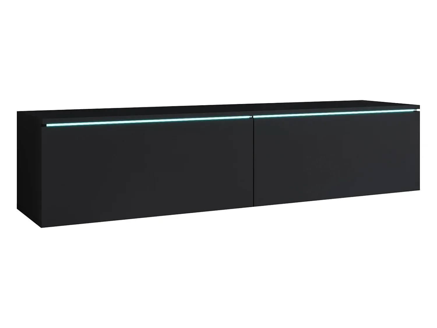Móvel De Tv* Móvel de TV moderno 140 cm com LED 2 portas, sem puxadores, mate, de chão ou suspenso Preto