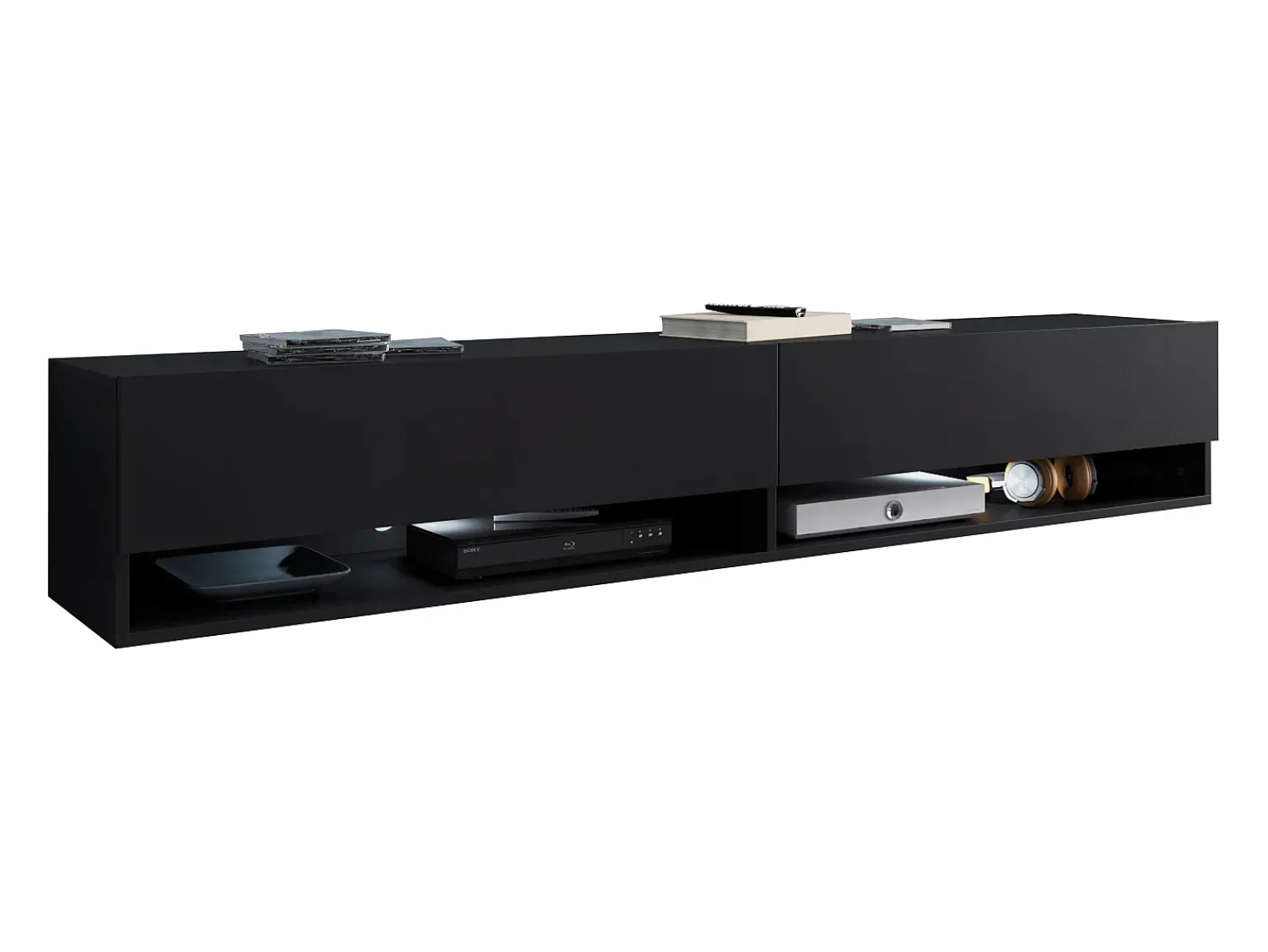 Móvel De Tv* Móvel de TV moderno 180 cm com LED sem puxadores – mate suspenso ou de chão Preto