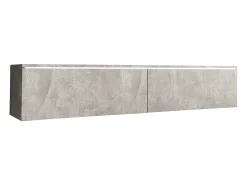 Sale Móvel de TV moderno 140 cm com LED 2 portas, sem puxadores, betão mate, de chão ou suspenso Cinzento