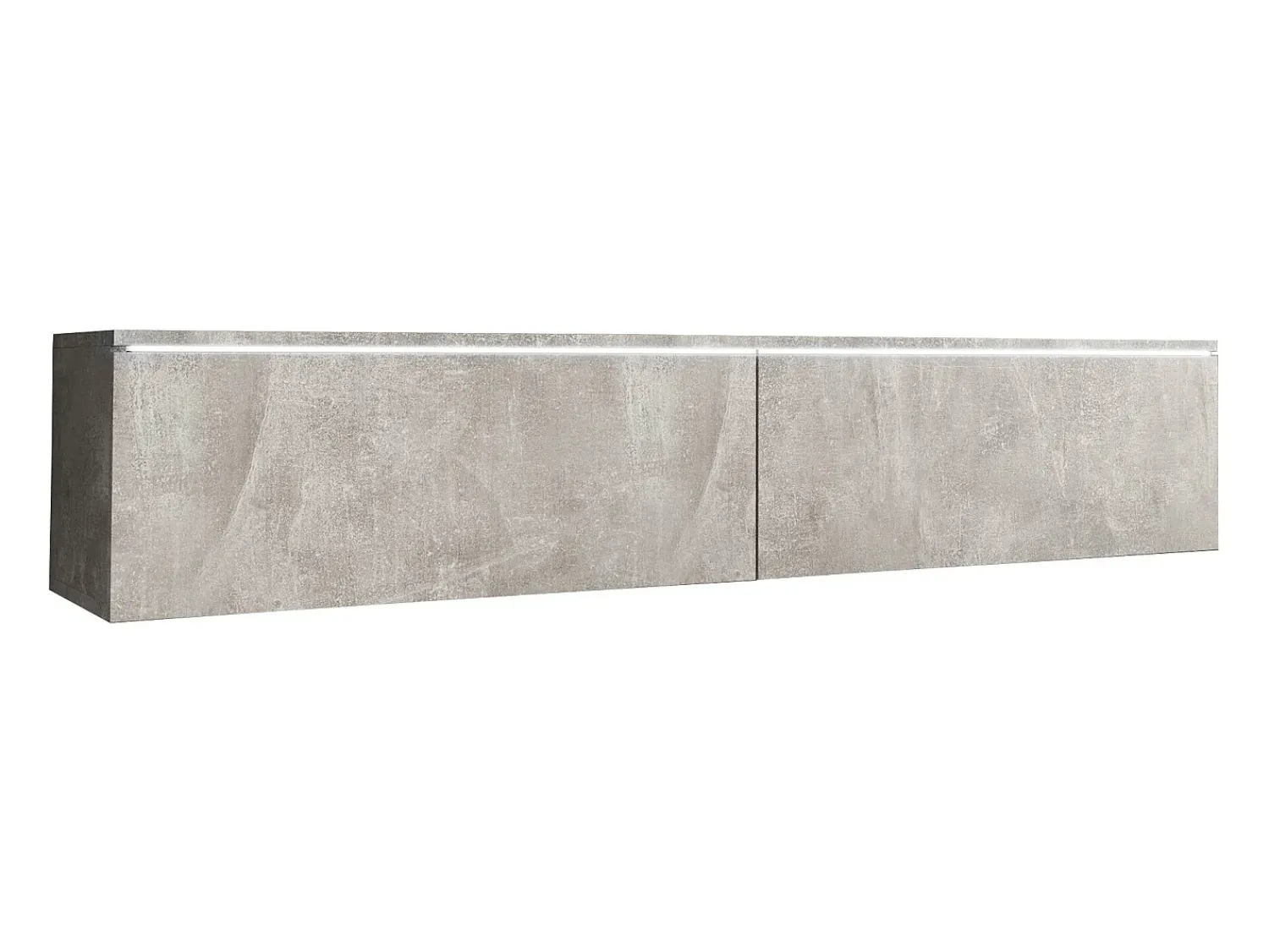 Sale Móvel de TV moderno 140 cm com LED 2 portas, sem puxadores, betão mate, de chão ou suspenso Cinzento