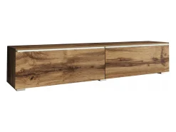 Móvel De Tv* Móvel de TV moderno 140 cm com LED 2 portas, sem puxadores, carvalho wotan, de chão ou suspenso Castanho