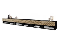 Móvel de TV moderno 300 cm com LED – corpo mate frentes MDF carvalho Wotan espinha de peixe suspenso ou de chão^ Móvel De Tv
