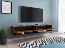 Online Móvel de TV moderno 180 cm com LED sem puxadores – old style mate suspenso ou de chão Castanho