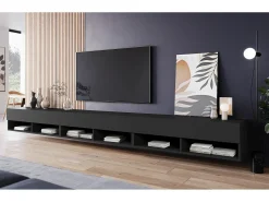 Móvel De Tv| Móvel de TV moderno 300 cm com LED – sem puxadores, mate, suspenso ou de pé Preto