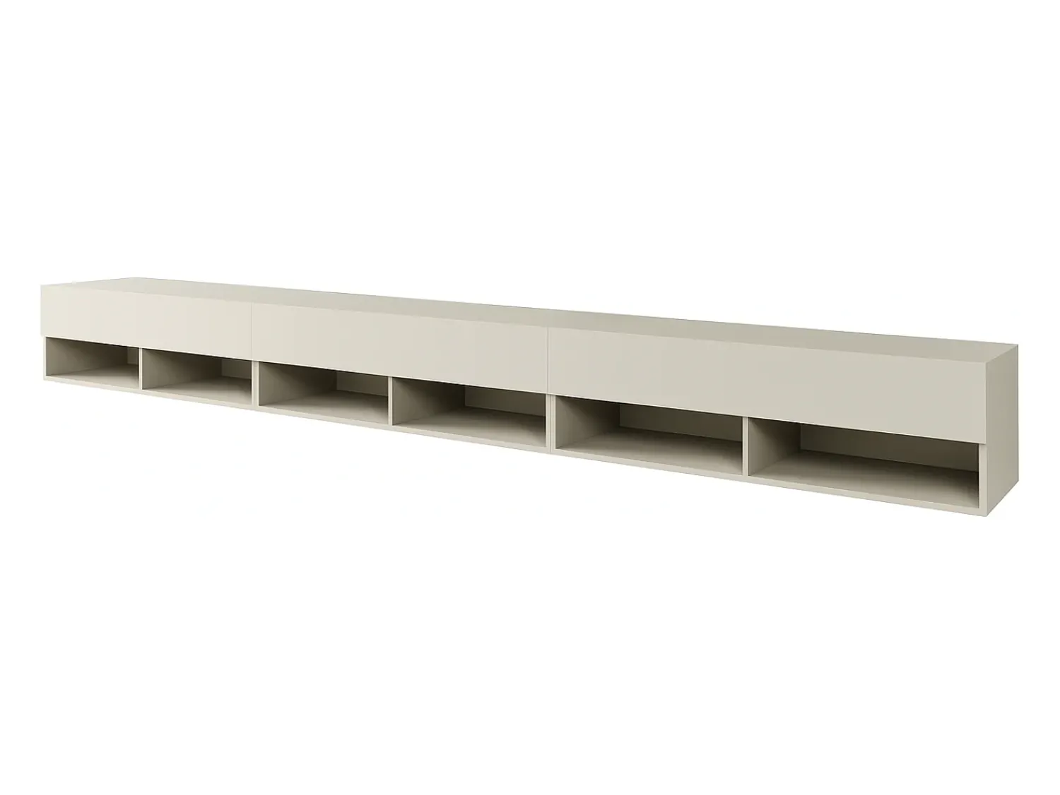 Discount Móvel de TV moderno 300 cm com LED – sem puxadores, caxemira mate, suspenso ou de pé Bege