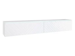 Hot Móvel de TV moderno 180 cm com LED para sala – 2 portas, sem puxadores, fosco, de chão ou suspenso, frentes MDF espinha de peixe Branco