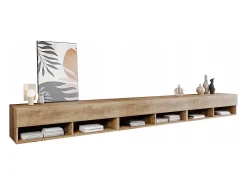 Móvel De Tv* Móvel de TV moderno 300 cm com LED – sem puxadores, castanheiro, suspenso ou de pé Castanho