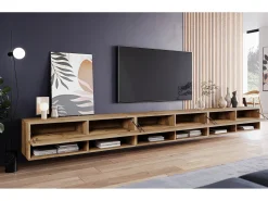 Móvel De Tv* Móvel de TV moderno 300 cm com LED – sem puxadores, castanheiro, suspenso ou de pé Castanho