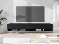Outlet Móvel de TV moderno 180 cm com LED – corpo mate, frentes MDF ondulação, sem puxadores, suspenso ou de chão Preto