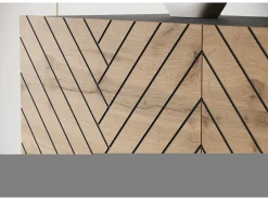 Móvel de TV moderno 190 cm grafite /carvalho wotan com pés para sala de estar, frentes em MDF fresadas em espinha de peixe^ Móvel De Tv