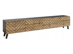 Móvel de TV moderno 190 cm grafite /carvalho wotan com pés para sala de estar, frentes em MDF fresadas em espinha de peixe^ Móvel De Tv
