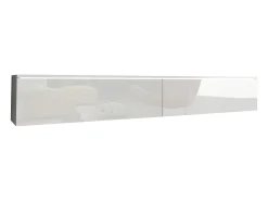 New Móvel de TV moderno 180 cm para sala com LED – 2 portas, sem puxadores, corpo fosco, frentes brilho, de chão ou suspenso Branco