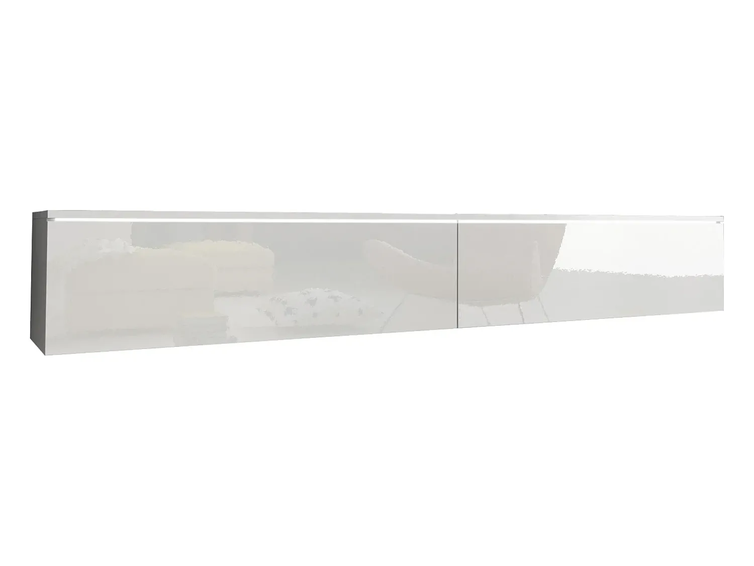 New Móvel de TV moderno 180 cm para sala com LED – 2 portas, sem puxadores, corpo fosco, frentes brilho, de chão ou suspenso Branco