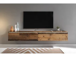 Sale Móvel de TV moderno 180 cm para sala com LED – 2 portas, sem puxadores, old style fosco, de chão ou suspenso Castanho