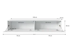 Móvel De Tv* Móvel de TV moderno 140 cm para sala – 2 portas sem puxadores, corpo carvalho wotan mate / frentes branco brilho, de chão ou suspenso Castanho / Branco