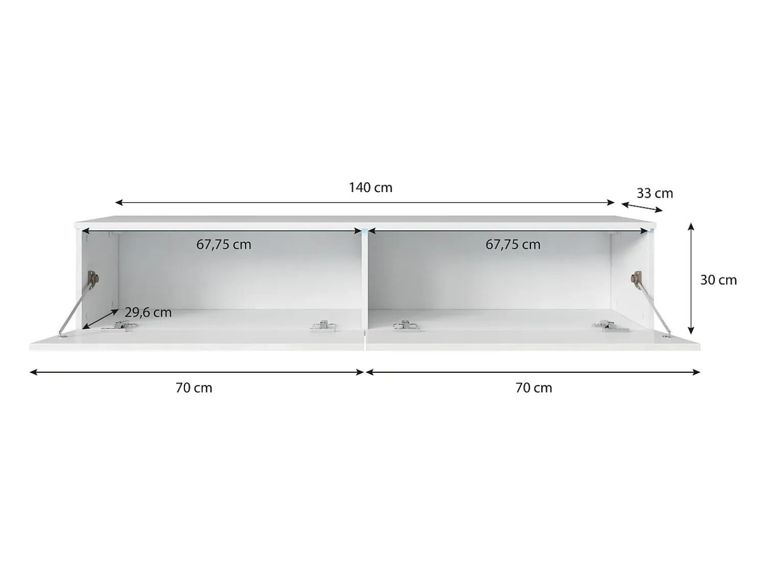 Móvel De Tv* Móvel de TV moderno 140 cm para sala – 2 portas sem puxadores, corpo carvalho wotan mate / frentes branco brilho, de chão ou suspenso Castanho / Branco
