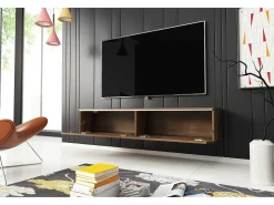 Móvel de TV moderno 140 cm para sala – 2 portas sem puxadores, carvalho wotan mate, de chão ou suspenso^ Móvel De Tv