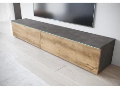 Móvel De Tv* Móvel de TV moderno 180 cm para sala – 2 portas, sem puxadores, acabamento mate, de chão ou suspenso, matera / castanheiro breslau Multicor