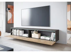 Móvel De Tv* Móvel de TV moderno 180 cm para sala – 2 portas, sem puxadores, acabamento mate, de chão ou suspenso, matera / castanheiro breslau Multicor