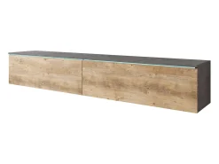 Móvel De Tv* Móvel de TV moderno 180 cm para sala – 2 portas, sem puxadores, acabamento mate, de chão ou suspenso, matera / castanheiro breslau Multicor