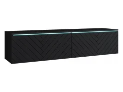 Clearance Móvel de TV moderno 140 cm para sala – 2 portas sem puxadores, acabamento mate, de chão ou suspenso, frentes em MDF espinha de peixe Preto