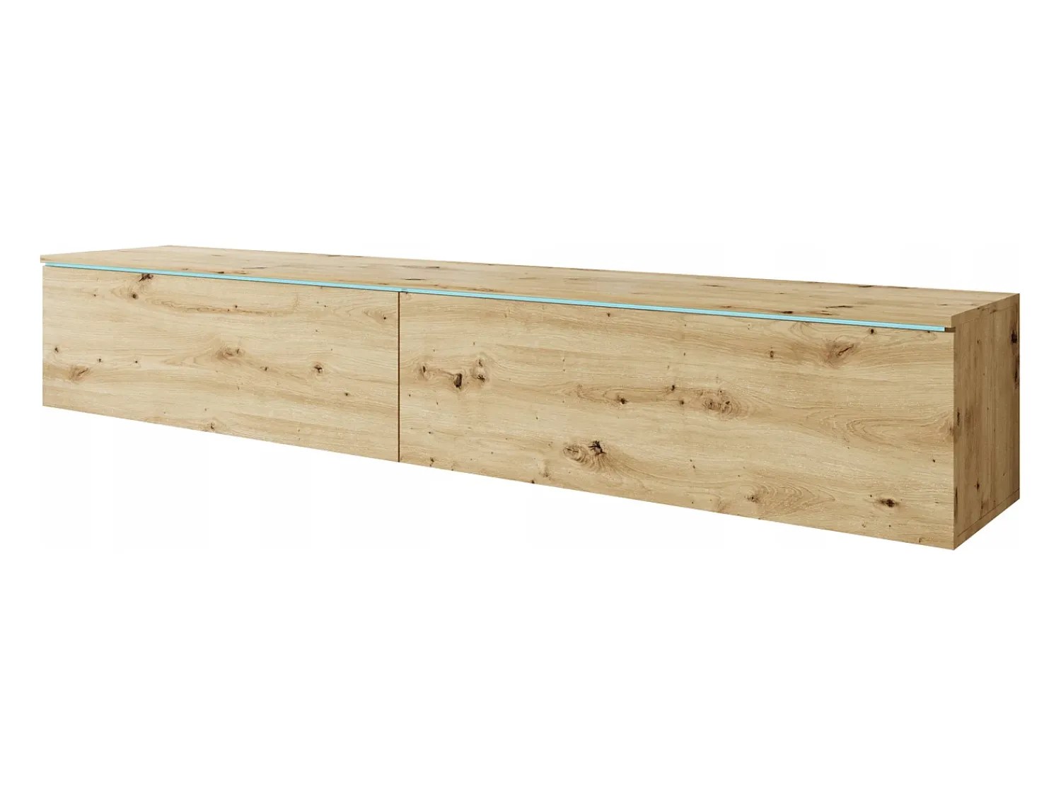 Clearance Móvel de TV moderno 180 cm para sala – 2 portas, sem puxadores, acabamento mate, de chão ou suspenso, carvalho artisan Natural escuro