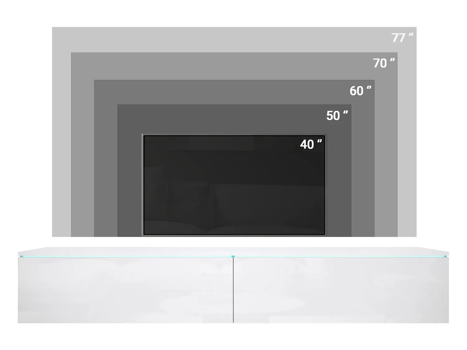Clearance Móvel de TV moderno 180 cm para sala com LED – 2 portas, sem puxadores, verde névoa, de chão ou suspenso Verde claro