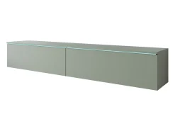 Clearance Móvel de TV moderno 180 cm para sala com LED – 2 portas, sem puxadores, verde névoa, de chão ou suspenso Verde claro