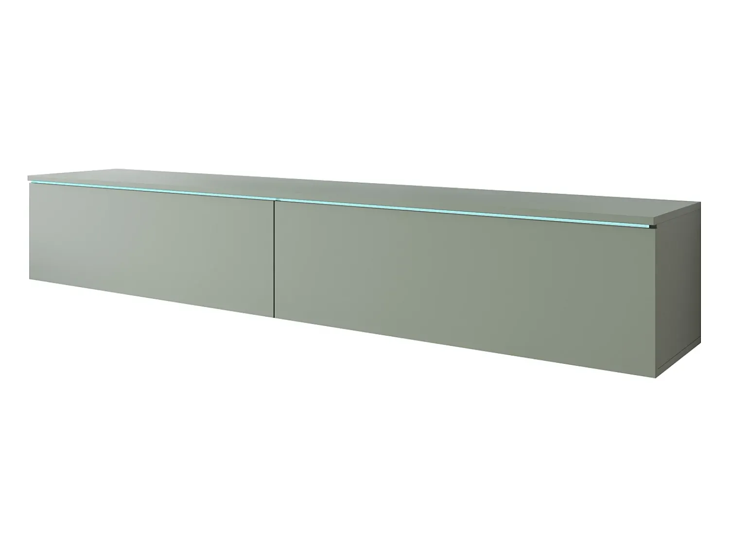 Clearance Móvel de TV moderno 180 cm para sala com LED – 2 portas, sem puxadores, verde névoa, de chão ou suspenso Verde claro